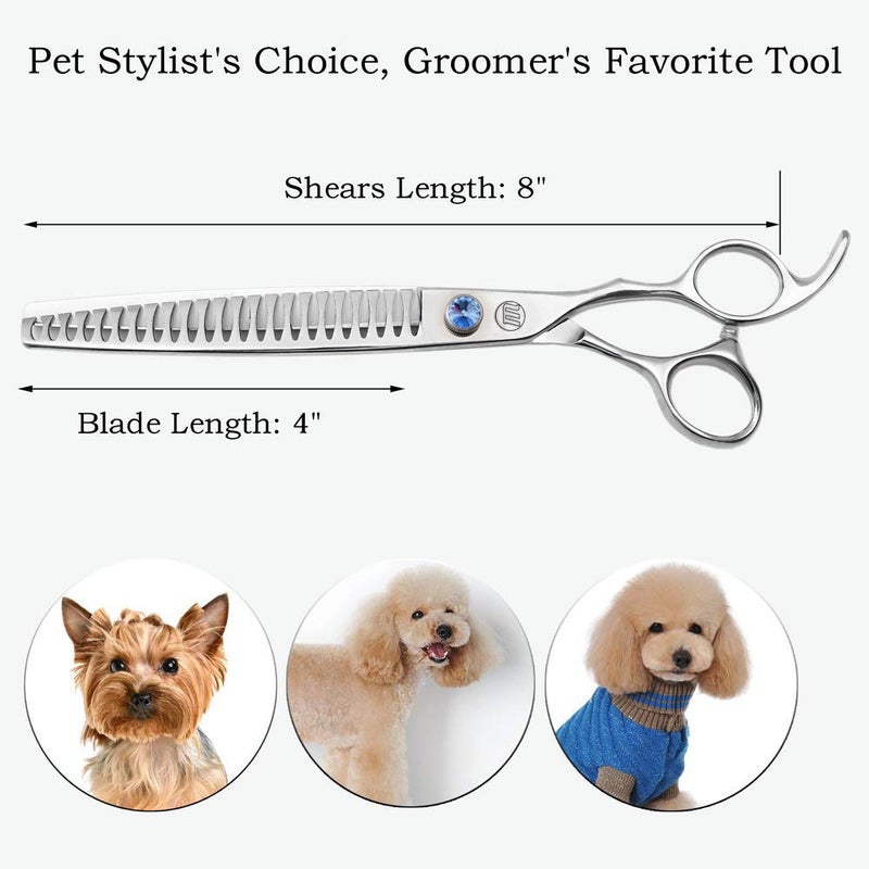 Moontay Professional Dog Grooming Curved Straight Thinning/Blending/Chunking Scissors Kit JP-440C Stainless Steel Pet Cat Hair Cutting/Trimming Shears Silver (8" (23-Tooth)) - Image 3